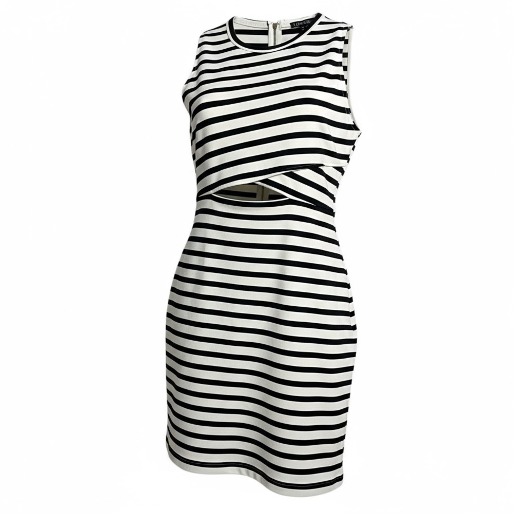 Express Black White Striped Cutout Bodycon Dress Sleeveless Size 10 NWT